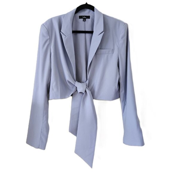 Lulus Suit Your Style light grey tie-front LS cropped blazer womens size L - Picture 1 of 14
